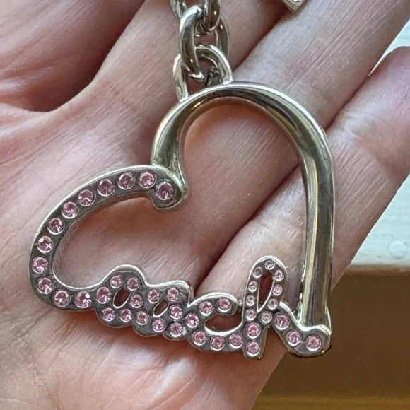 NWOT! Coach Silver Heart Keychain with Pink Jewels - Picture 5 of 6